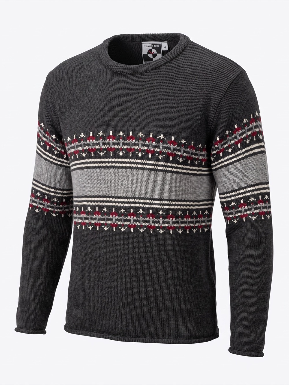 Charcoal Crewneck roll neck Fair Isle Sweater It’s our Time vintage MADE IN USA